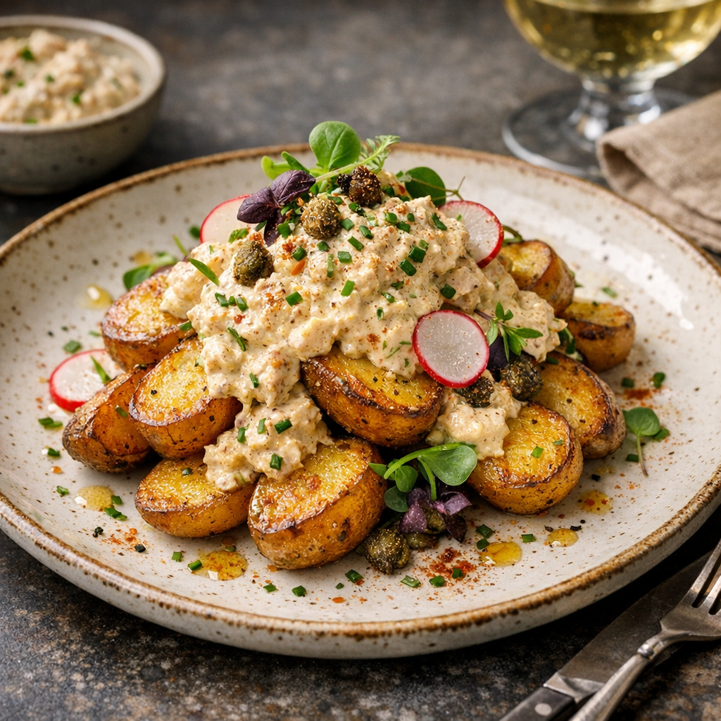 Rostad potatis med tonfisk- och currykräm