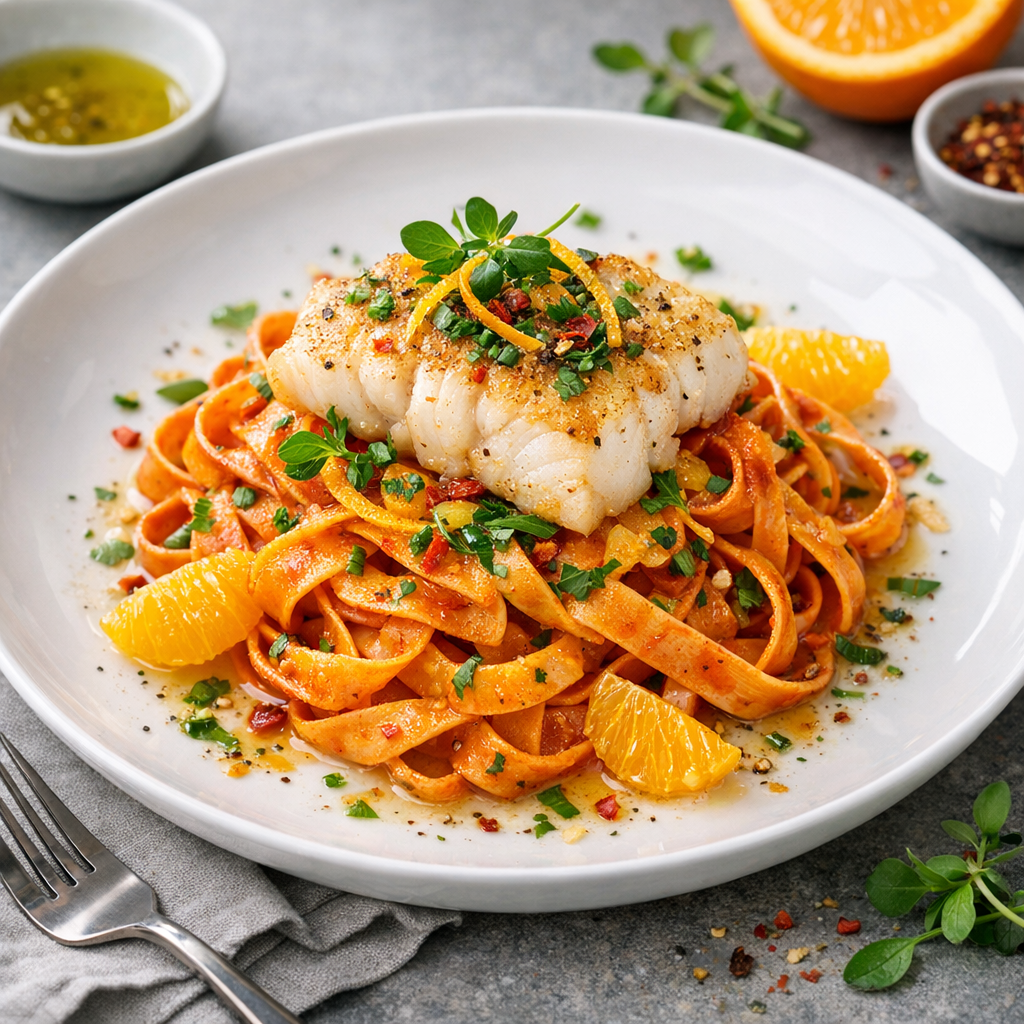 Chilitagliatelle med torsk