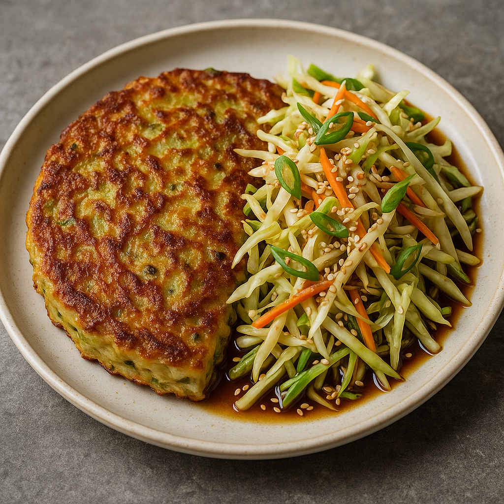 Asiatisk Kålpannkaka med sojamarinerad kålsallad