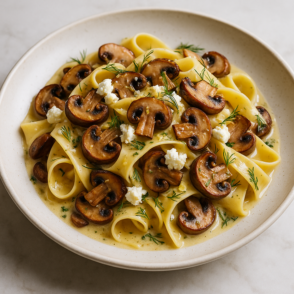 Pappardelle med svamp fetaost dill och citron