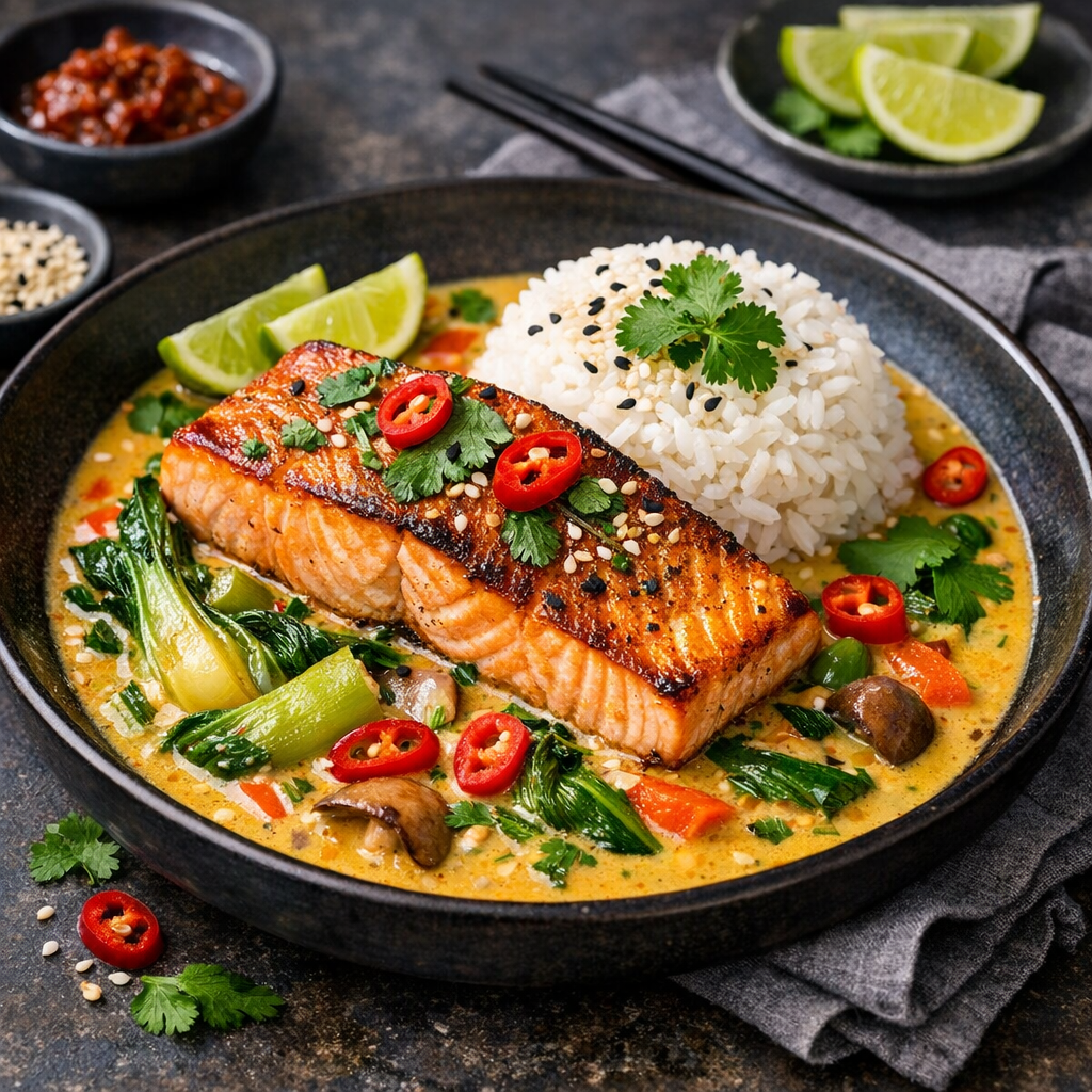 Asiatisk kokospanna med lax