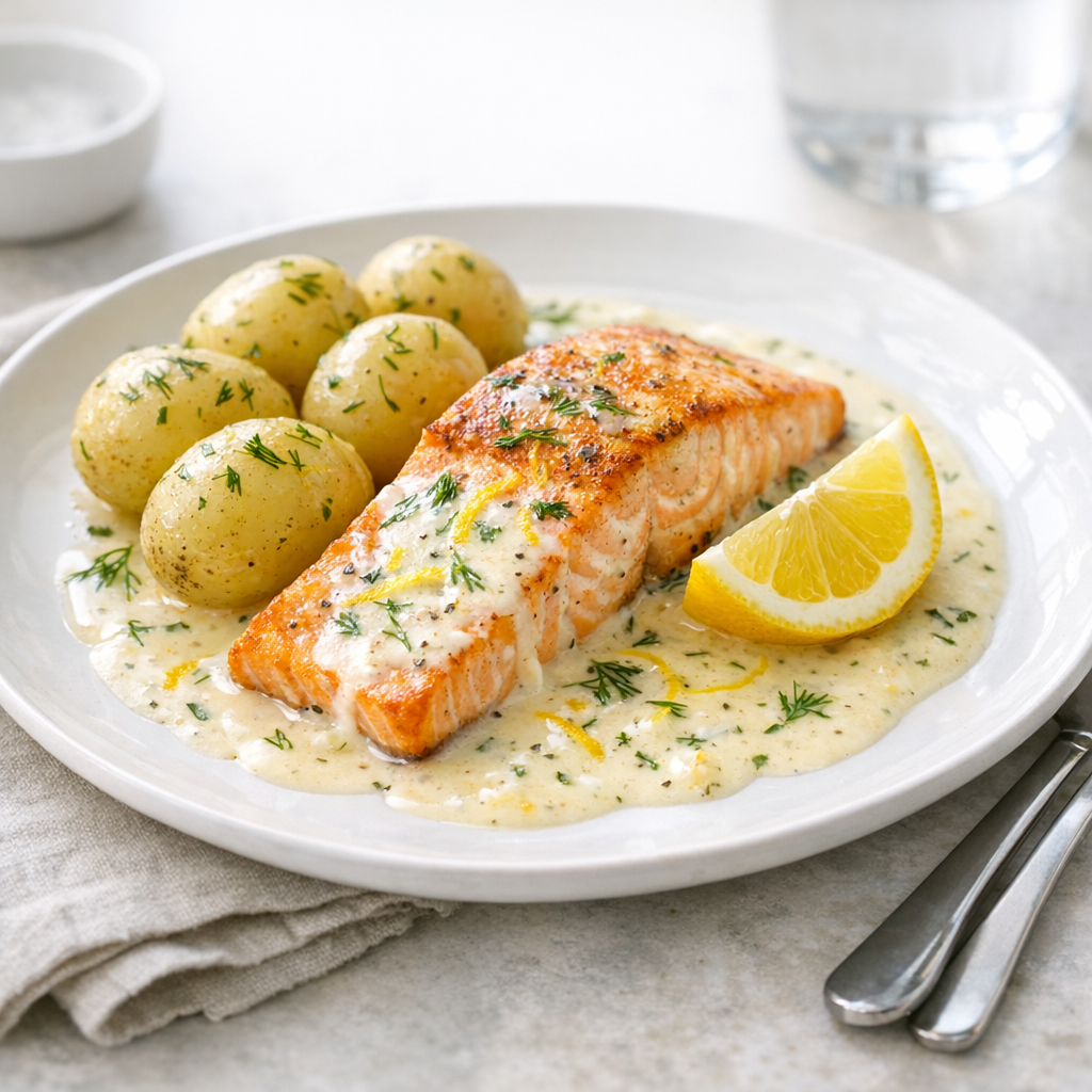 Krämig lax med citronsås