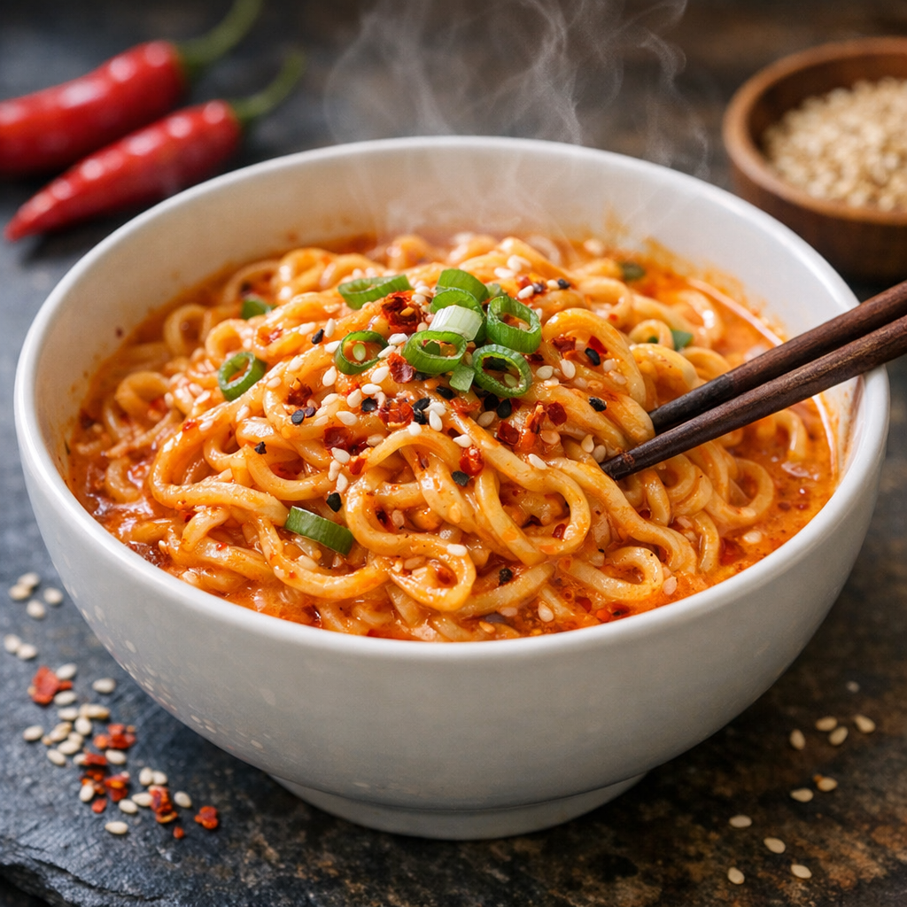 Snabba nudlar i krämig och het sås