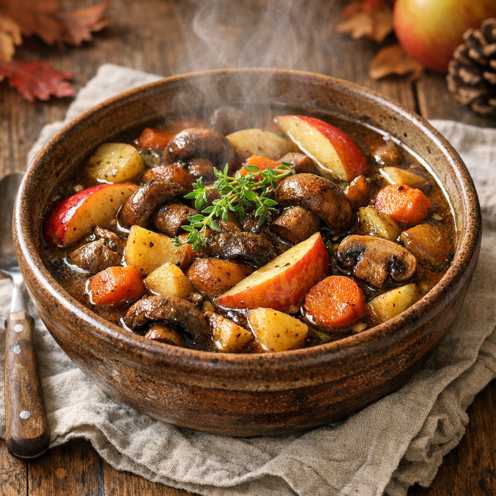 Höstgryta med svamp och äpple