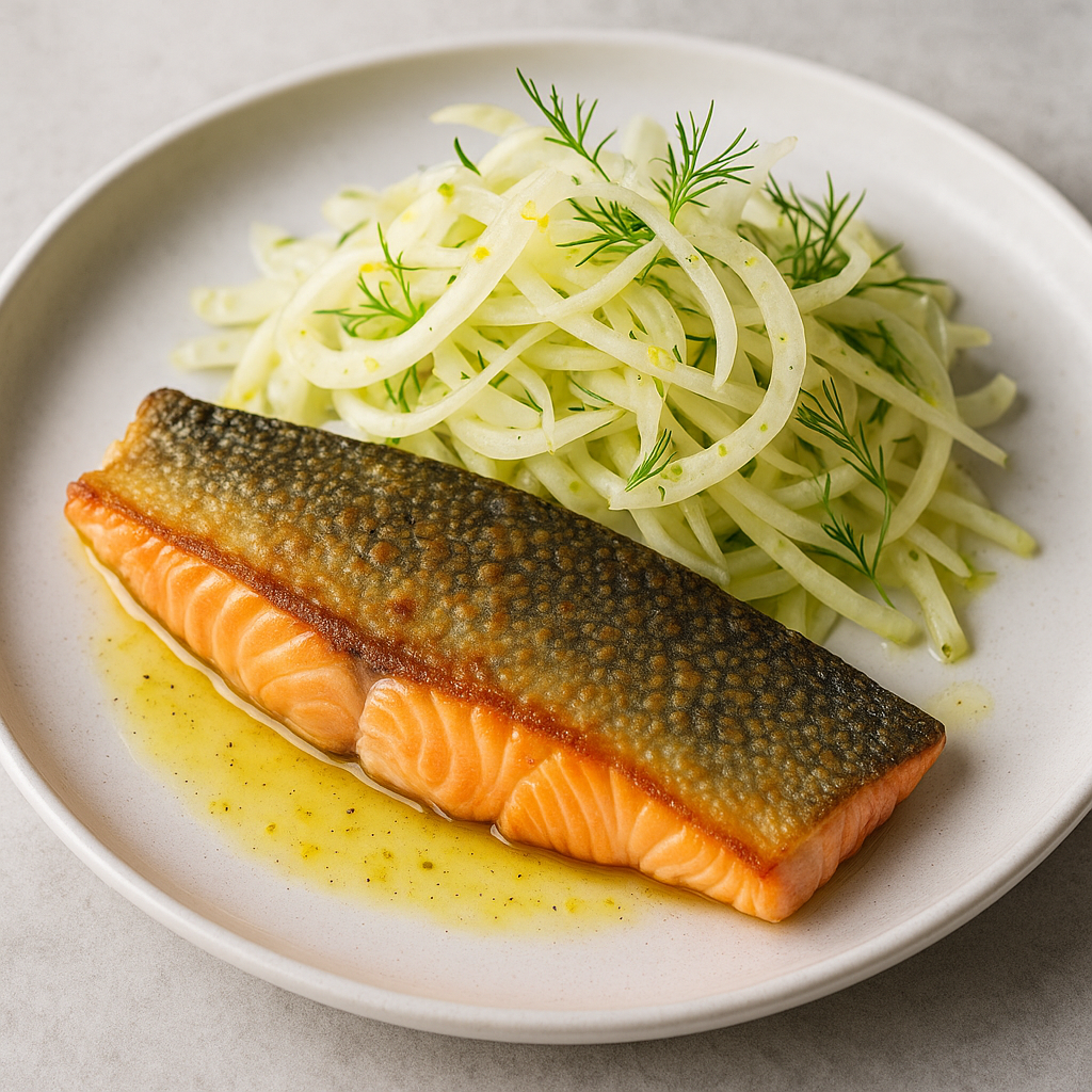 Stekt röding med citrondressad fänkålssallad