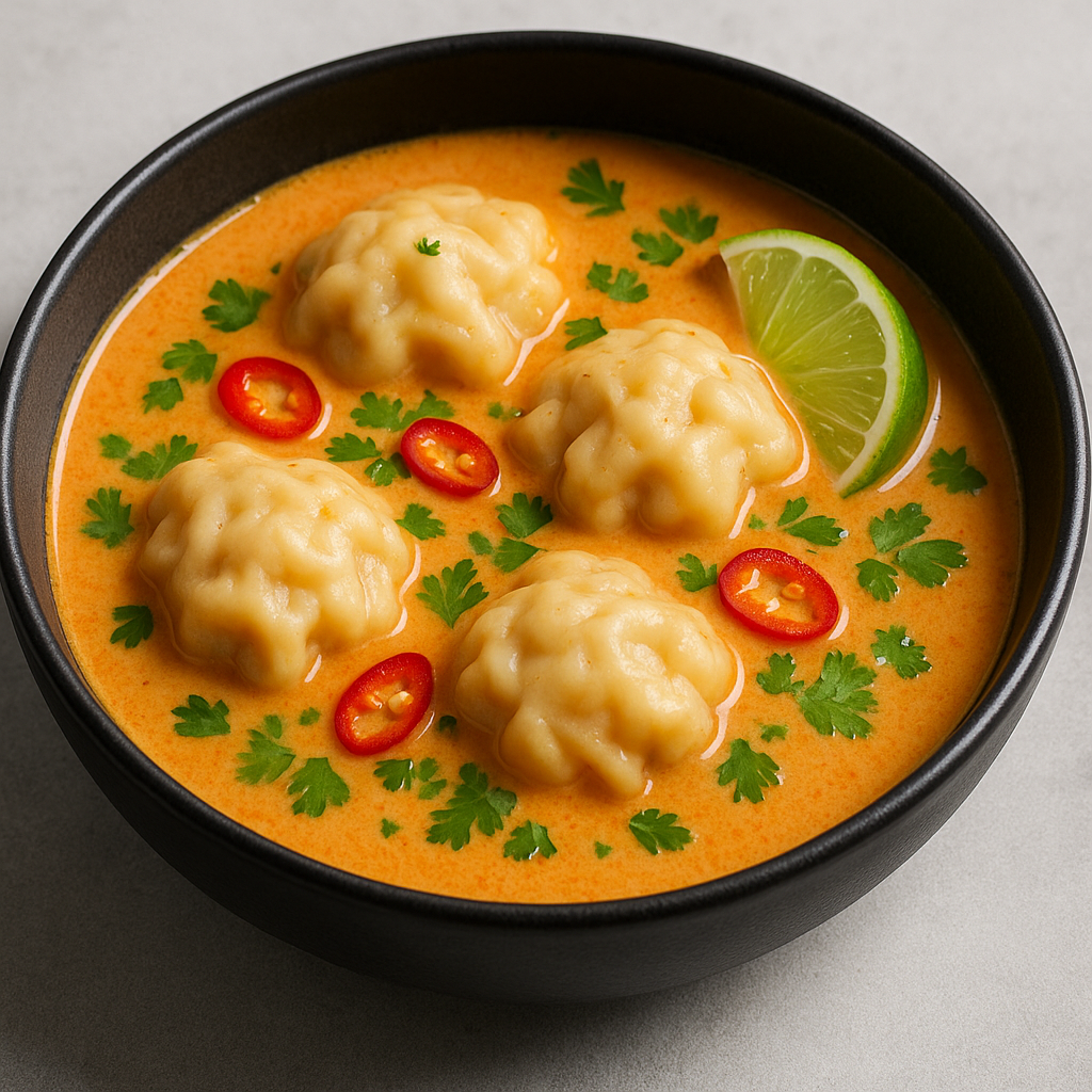 Krämig dumpling soup med röd curry