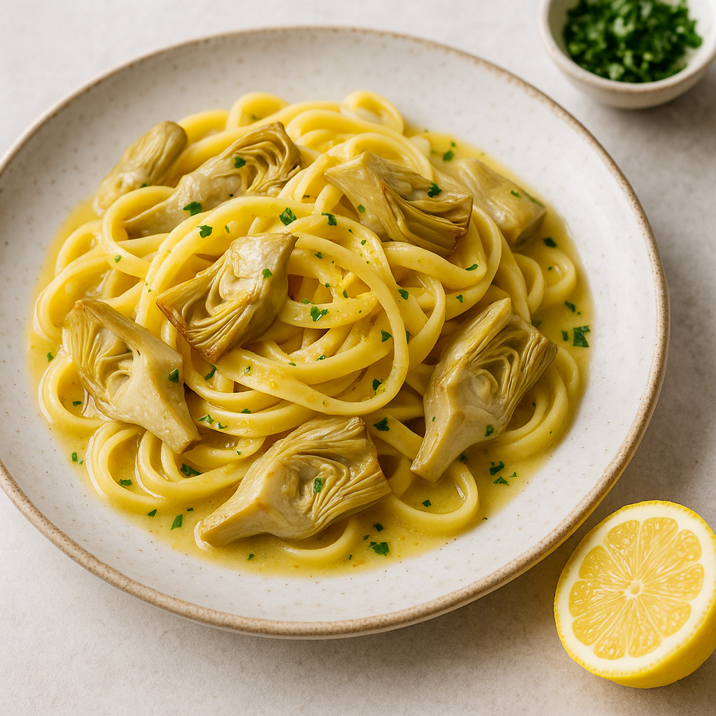 Pasta med kronärtskocka och citron