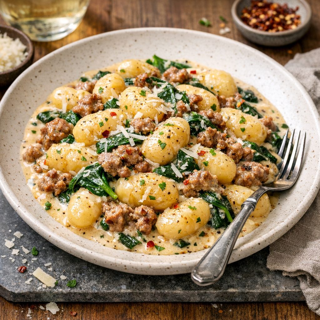 Krämig gnocchi med salsiccia